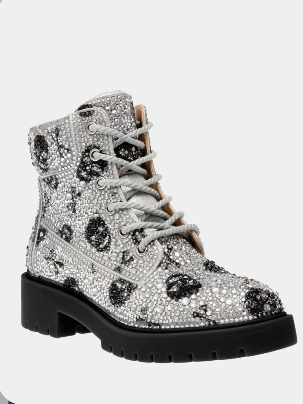 Betsey Johnson Silver Black Skulls Rhinestone Boots SB-Hudson 7.5 New in Box
